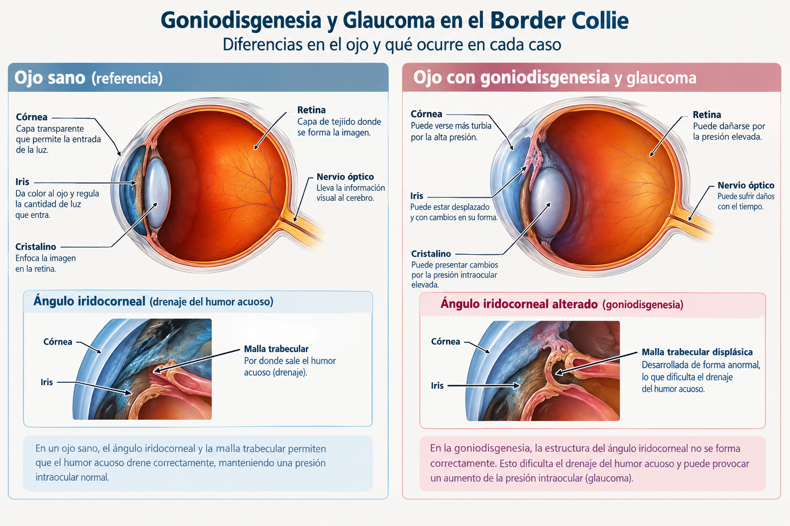 que es goniodisgenesis y glaucoma en el Border Collie